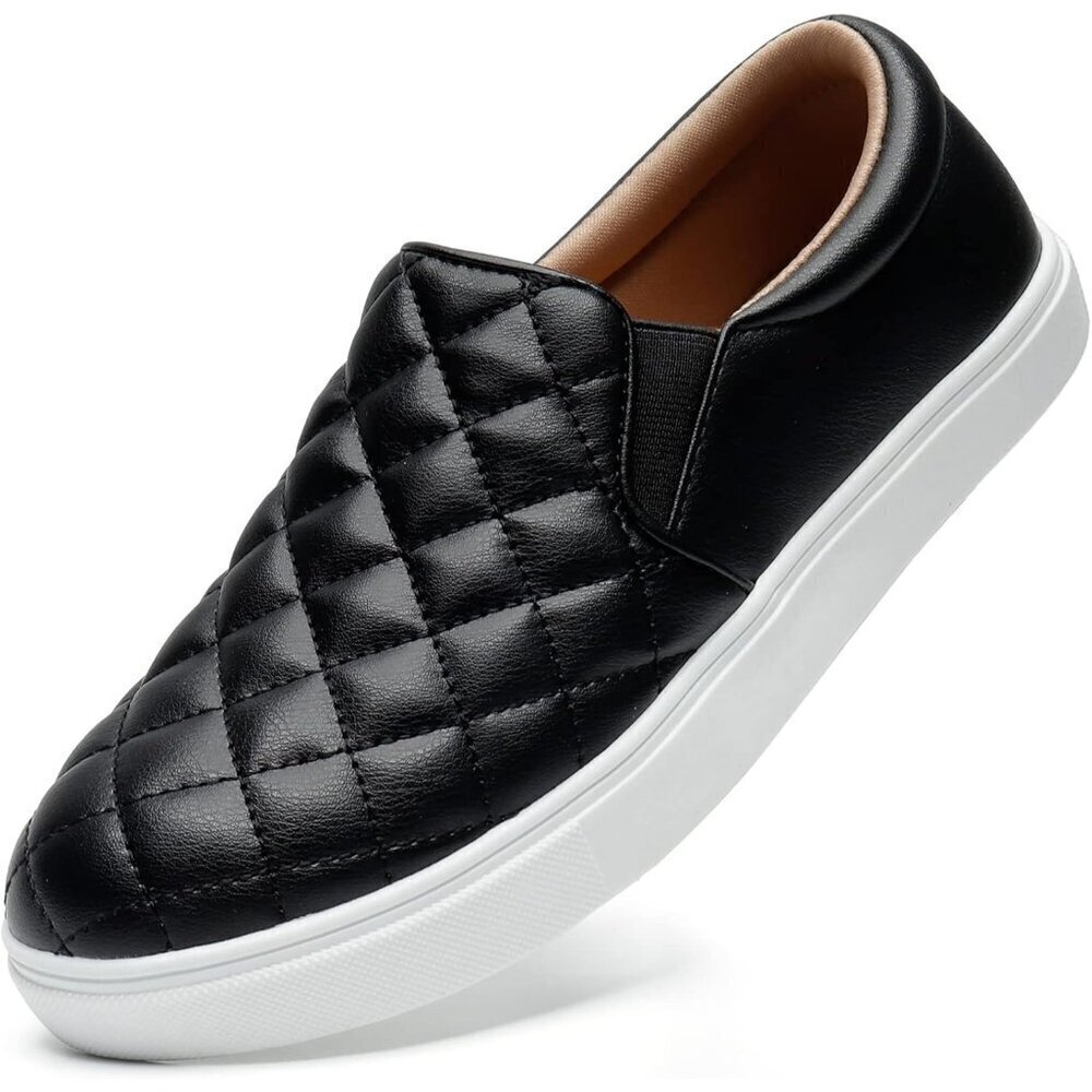 Brand New Women Black Faux Leather STQ Loafers Memory Foam Slip On Sneakers